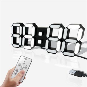 Digital Wall Clocks 15'' 3D LED Aesthetic Clock Alarm Remote Dimmer Thermometer